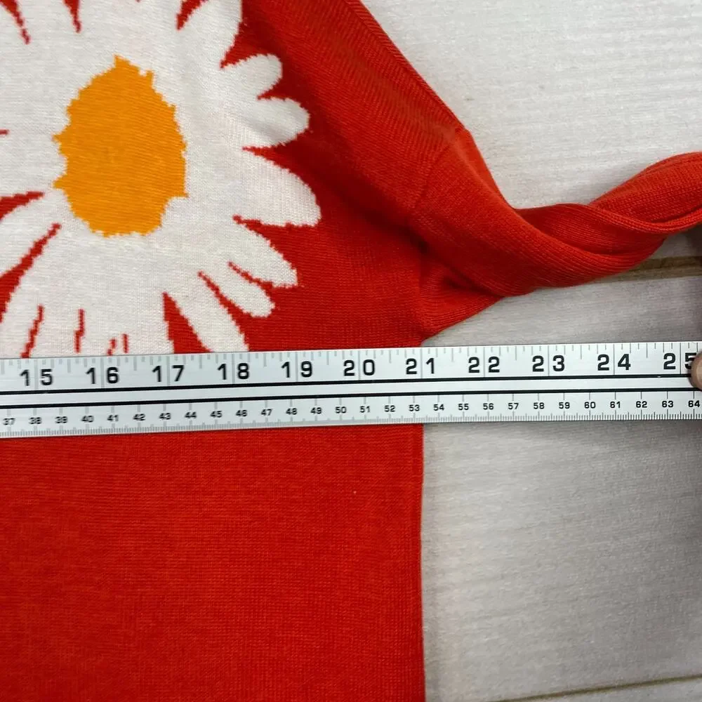 Laurie Felt Womens Sweater Sz S Rayon Cashmere Blend Orange Daisy Print V Neck